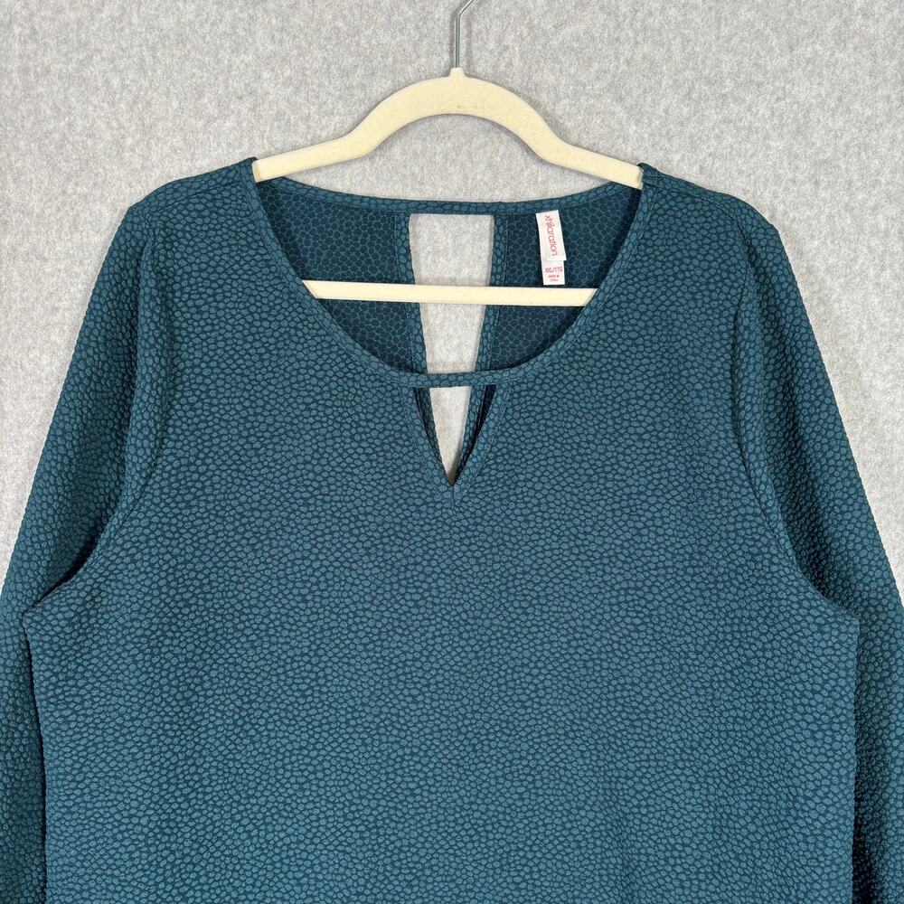 Blouse Womens XXL 2XL Blue Green Animal Ruffle‎ Puff Boho Cottage Texture Career - Picture 2 of 10